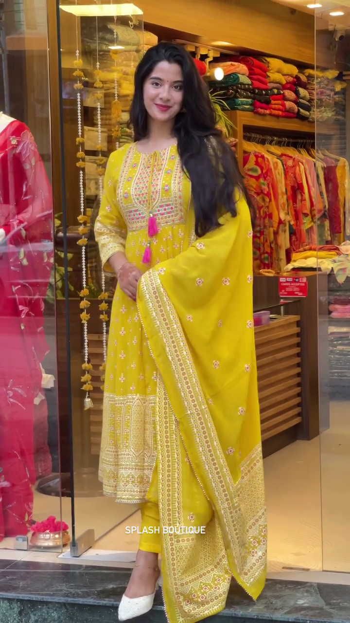 Ethnic Motifs Embroidered Regular Kurta with Trouser & Dupatta sale - Image 3