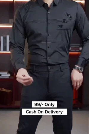 👔 Men’s Black Formal Shirt – Regular Fit Solid Cotton Blend Party Wear Shirt with Diamond Design ✨