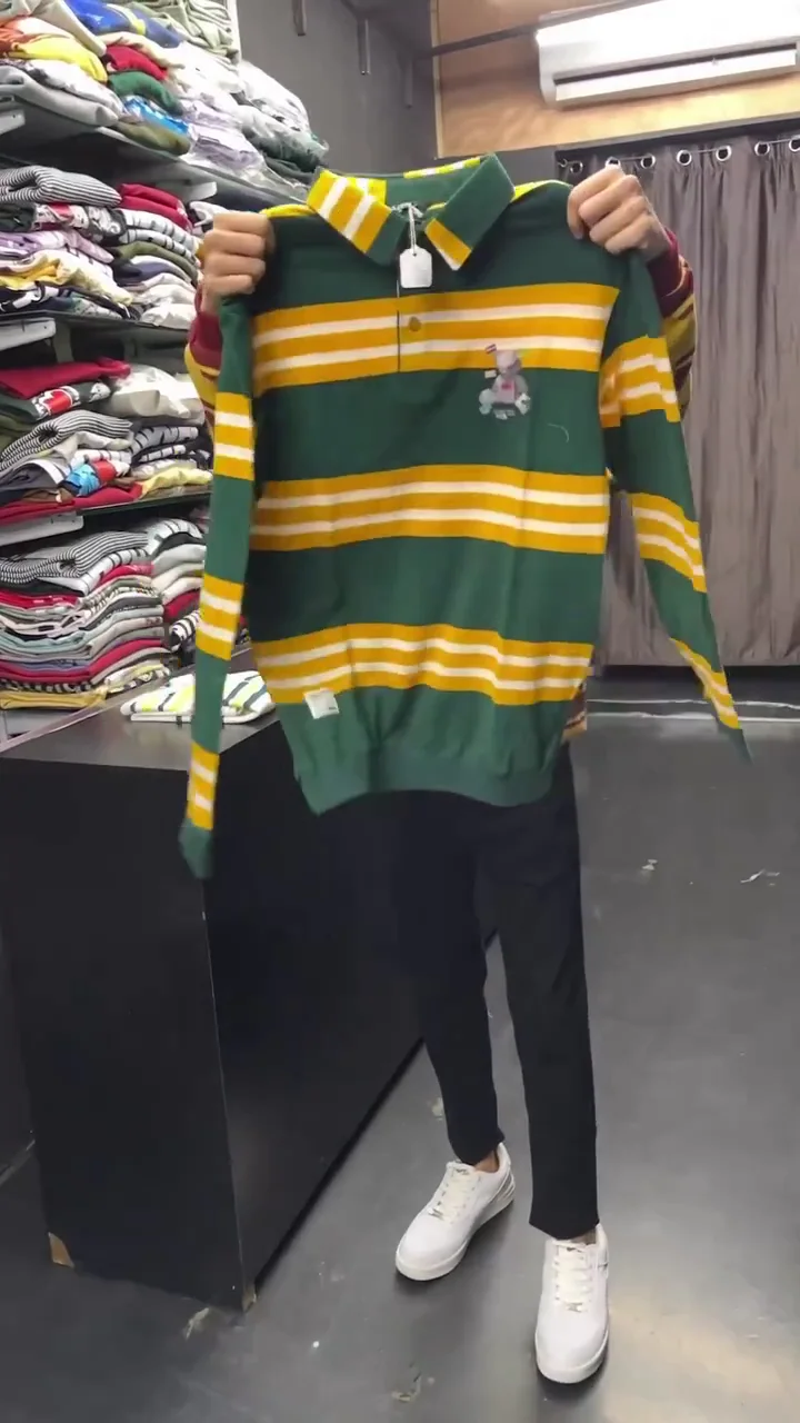 Auto Stripes Yellow Red Full Sleeve Polo T-Shirt - Image 3